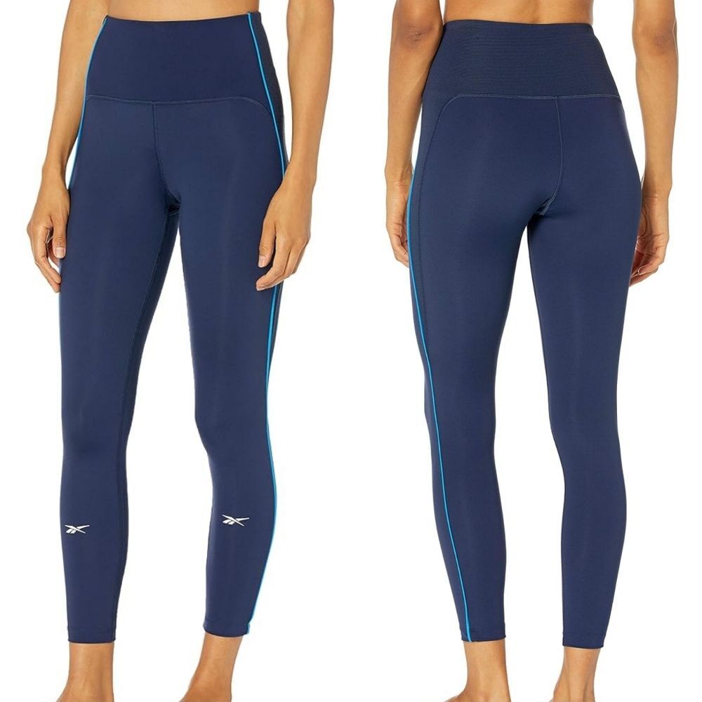 Reebok Lux Speedwick Navy Blue Performance Tights 7/8 Length Leggings Large